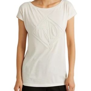 NWT LAUREN Ralph Lauren Shimmer Sequined Art Deco Boat Neck Cap Sleeve Top Ivory